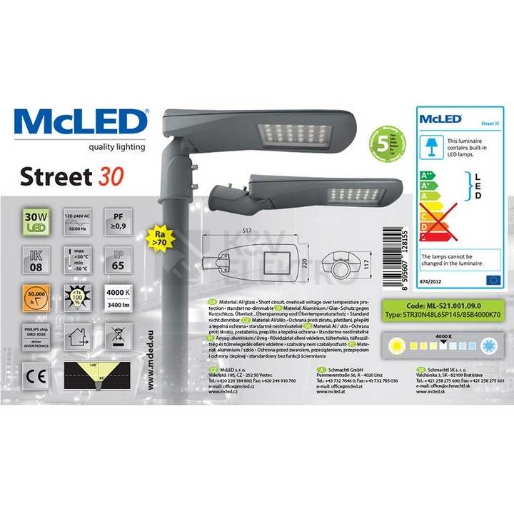 Obrázek produktu  LED svítidlo veřejného osvětlení McLED Street 30W  4000K neutrální bílá ML-521.001.09.0 8