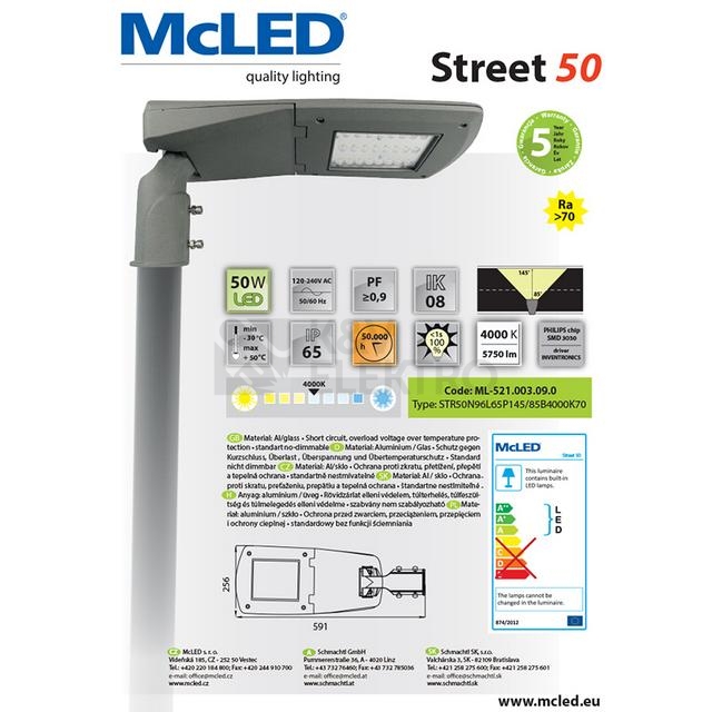 Obrázek produktu  LED svítidlo veřejného osvětlení McLED Street 50W 4000K neutrální bílá ML-521.003.09.0 6