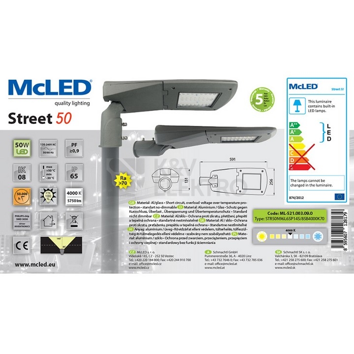 Obrázek produktu  LED svítidlo veřejného osvětlení McLED Street 50W 4000K neutrální bílá ML-521.003.09.0 10