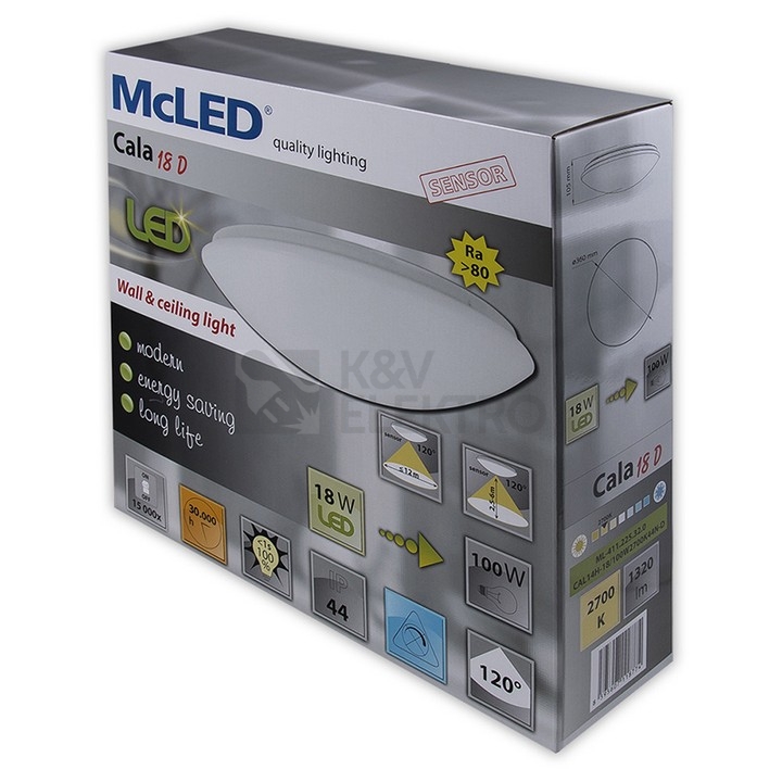 Obrázek produktu LED svítidlo McLED Cala 18D 18W IP44 2700K teplá bílá, s pohybovým čidlem ML-411.225.32.0 1