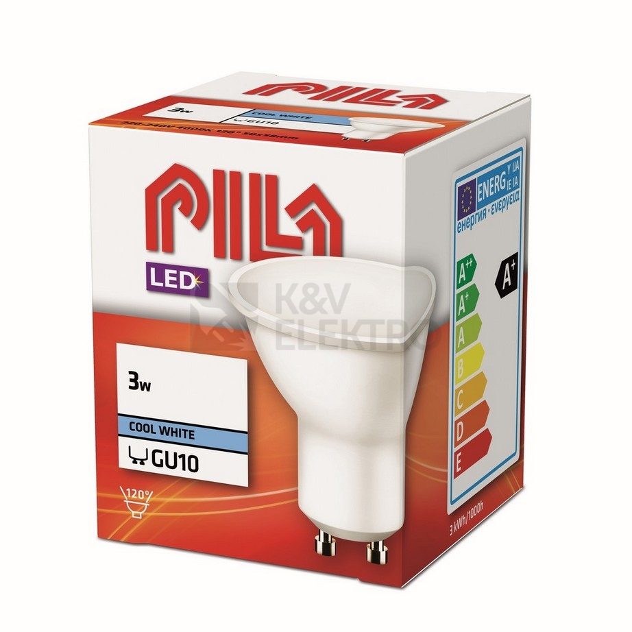 Obrázek produktu LED žárovka GU10 PILA 3,5W (20W) neutrální bílá (4000K), reflektor 120° 1