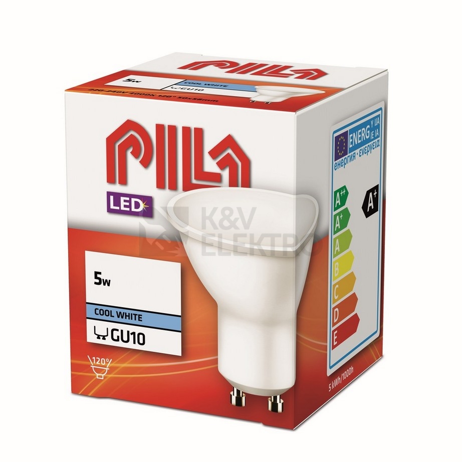Obrázek produktu LED žárovka GU10 PILA 5W (38W) neutrální bílá (4000K), reflektor 120° 1