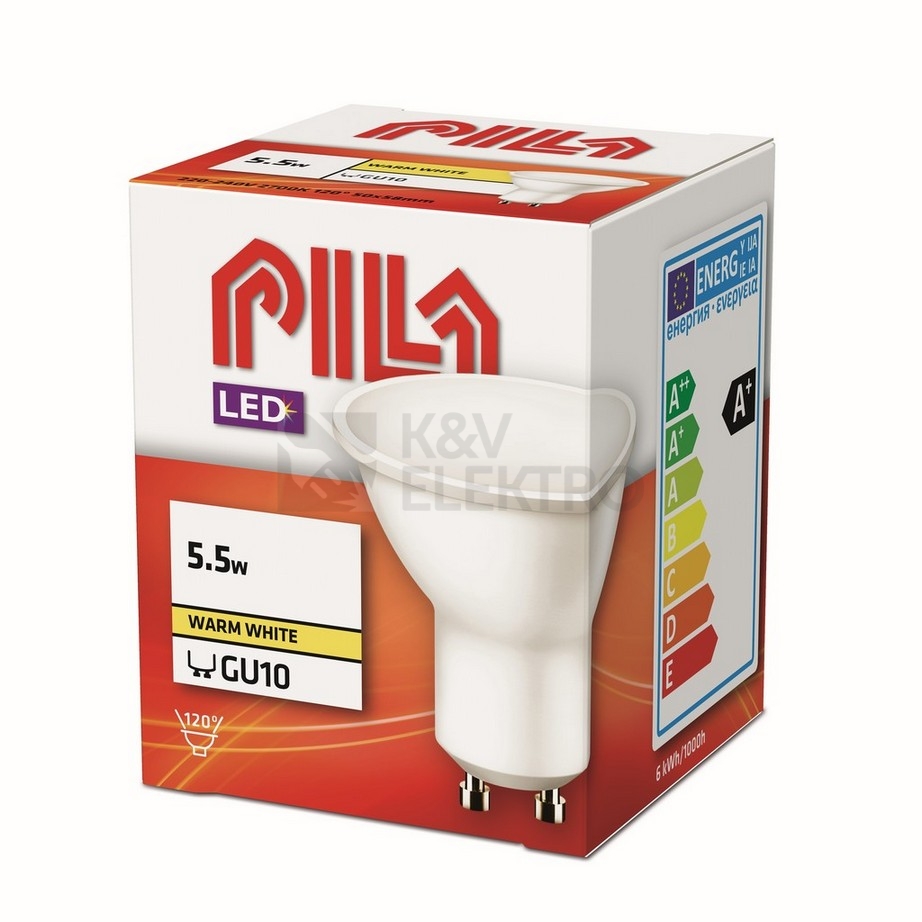 Obrázek produktu  LED žárovka GU10 PILA 5,5W (50W) teplá bílá (2700K), reflektor 120° 1