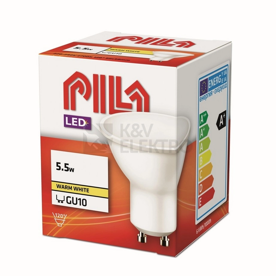 Obrázek produktu LED žárovka GU10 PILA 5,5W (50W) teplá bílá (2700K), reflektor 120° 1