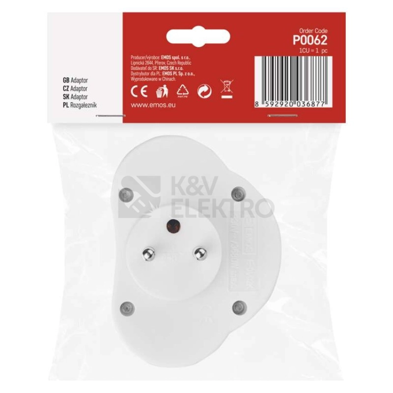 Obrázek produktu Rozdvojka EMOS P0062 2x kulatá s vypínačem bílá 7