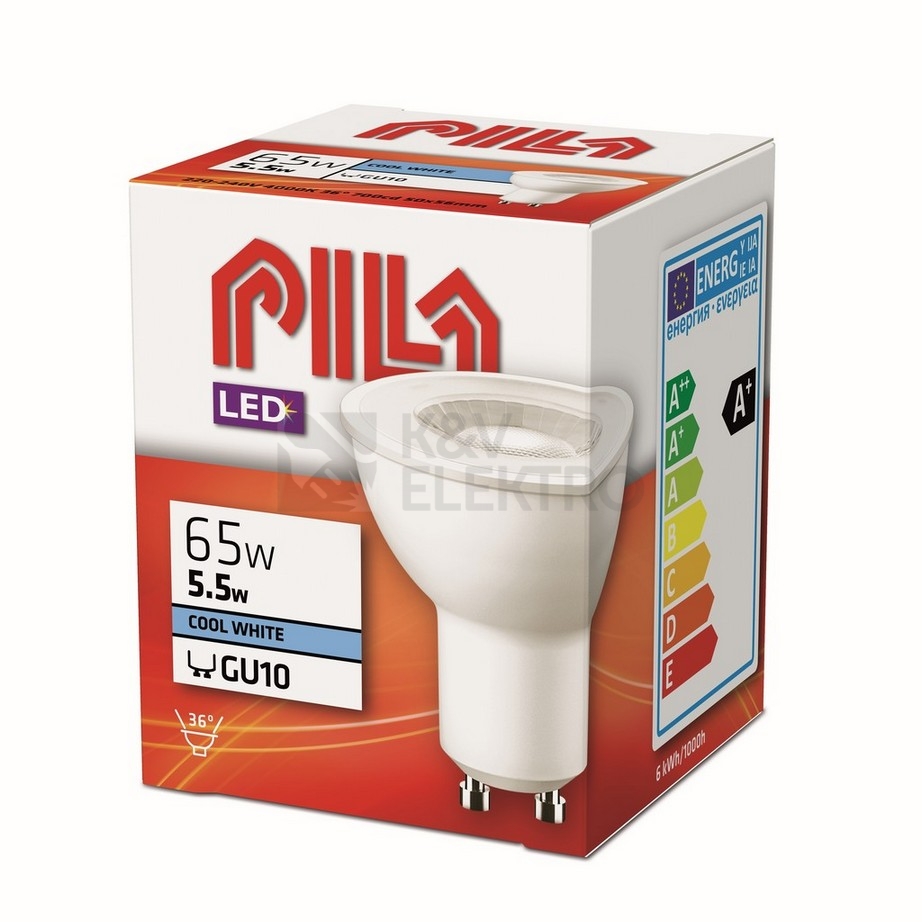 Obrázek produktu LED žárovka GU10 PILA 5,5W (65W) neutrální bílá (4000K), reflektor 36° 1