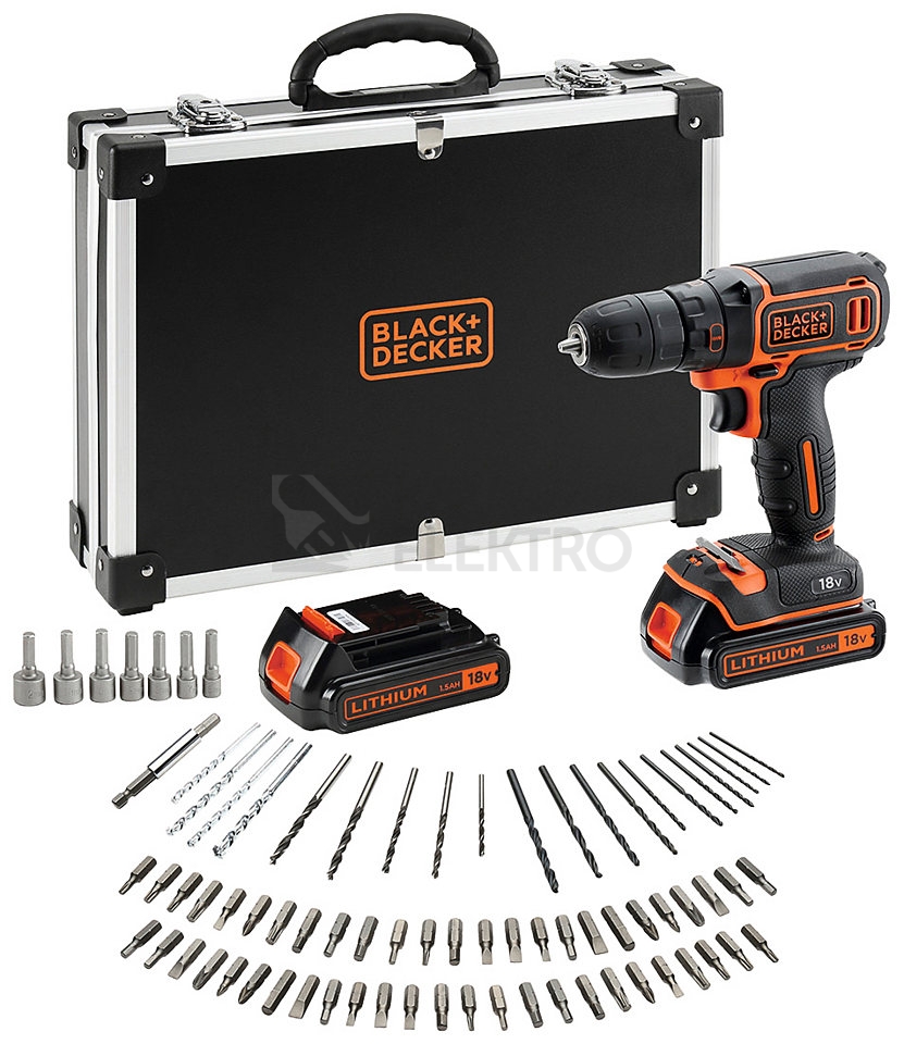 Obrázek produktu Aku vrtačka Black & Decker BDCDC18BAFC 18V 2x aku Li-ion 1,5Ah sada s rychlonabíječkou 0