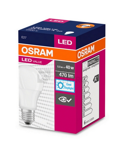 Obrázek produktu LED žárovka E27 OSRAM CLA FR 5,5W (40W) studená bílá (6500K) 1