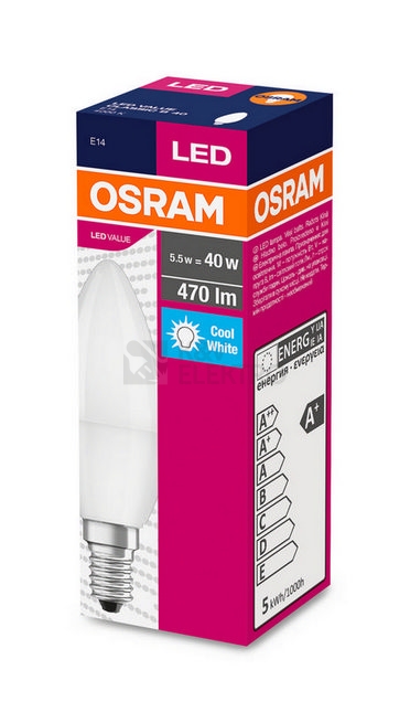 Obrázek produktu LED žárovka E14 OSRAM CL B FR 5,7W (40W) neutrální bílá (4000K), svíčka 1