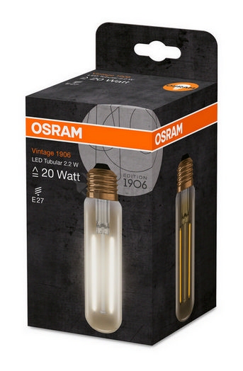 Obrázek produktu  LED žárovka Vintage 1906 E27 OSRAM 2,5W (20W) teplá bílá (2000K) Retro Filament Gold Tubular 1