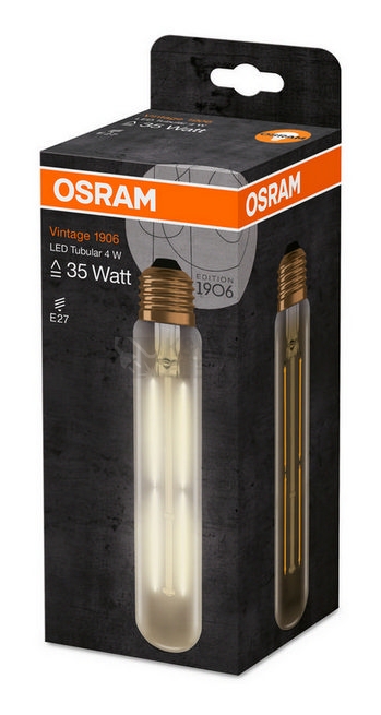 Obrázek produktu  LED žárovka Vintage 1906 E27 OSRAM 4W (35W) teplá bílá (2000K) Retro Filament Gold Tubular 1
