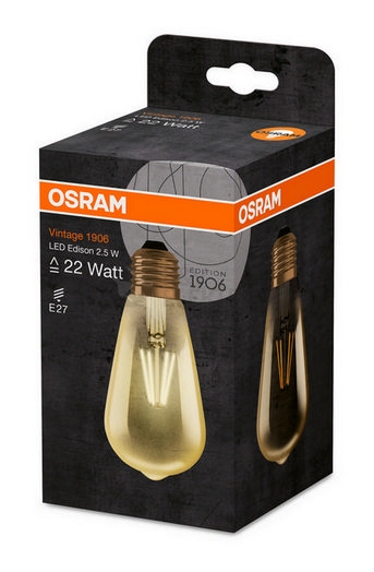 Obrázek produktu  LED žárovka Vintage 1906 E27 OSRAM 2,5W (20W) teplá bílá (2000K) Retro Filament Gold Edison 1