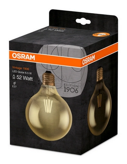 Obrázek produktu LED žárovka Vintage 1906 E27 OSRAM 6,5W (52W) teplá bílá (2400K) Retro Filament Gold Globe125 1