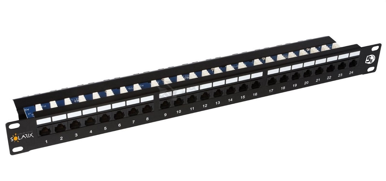 Obrázek produktu Patch panel Solarix SX24L-5E-UTP-BK 24x RJ45 CAT5E UTP 1U s vyvazovací lištou 0