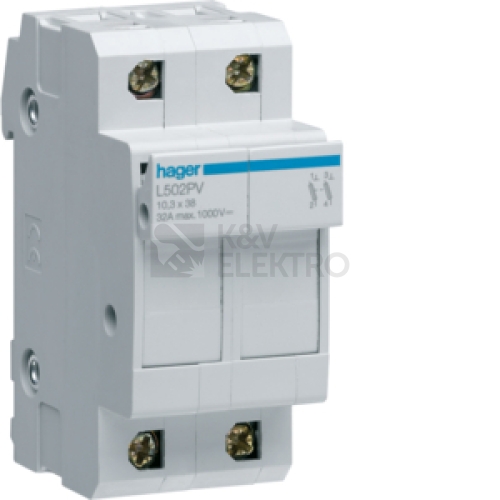  Odpojovač válcových pojistek hager L502PV 10x38 2p 32A/1000VDC