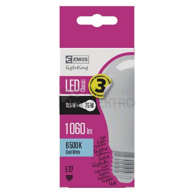 Obrázek produktu LED žárovka E27 EMOS Classic A60 10,7W (75W) studená bílá (6500K) ZQ5152 1