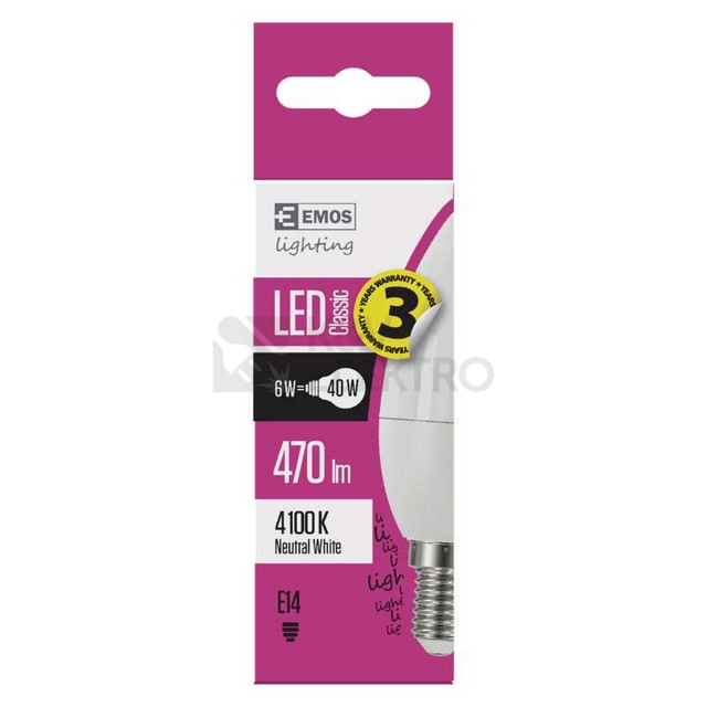 Obrázek produktu LED žárovka E14 EMOS Classic Candle 5W (40W) neutrální bílá (40W) ZQ3221 1