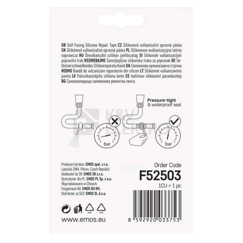 Obrázek produktu Silikonová páska vulkanizační 25mm/3m černá EMOS F52503 9