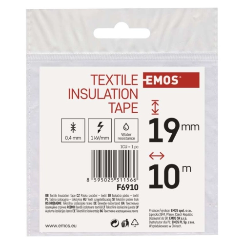 Izolační lepící páska textilní 19mm / 10m černá EMOS F6910 (obrázek 10)
