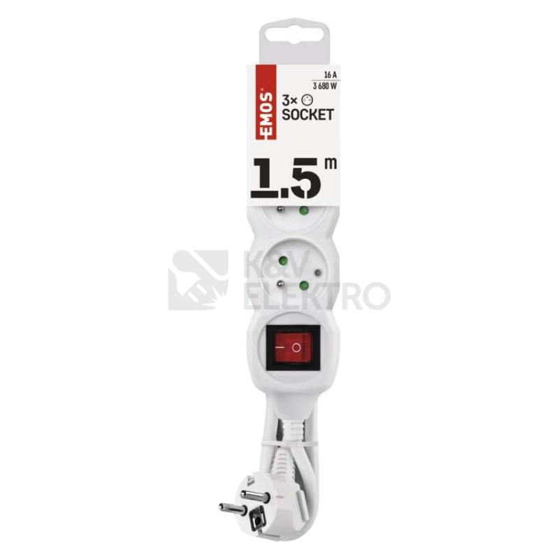 Obrázek produktu Prodlužovací kabel EMOS 1,5m/3zásuvky s vypínačem bílá P13115 1