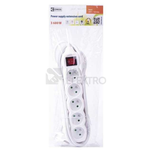 Obrázek produktu Prodlužovací kabel s vypínačem 5zásuvek 3m EMOS P1513R 1