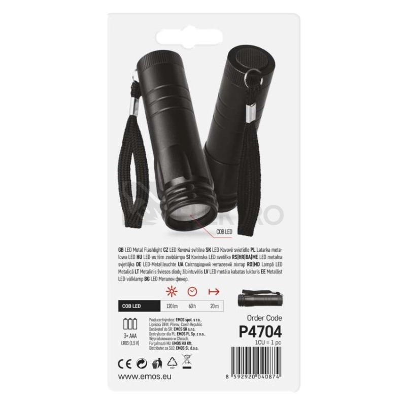 Obrázek produktu LED svítilna Emos P4704 (P4705) kovová 3xAAA 5