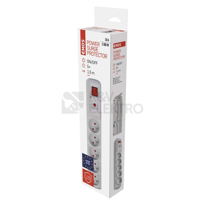 Obrázek produktu Prodlužovací kabel EMOS P53873 s přepěťovou ochranou 1,5m/5zásuvek šedá 1909050301 9