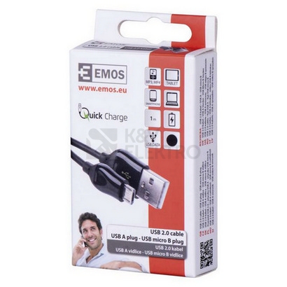 Obrázek produktu USB kabel EMOS 2.0 A/M - micro B/M 1m černý, Quick Charge SM7004B 1