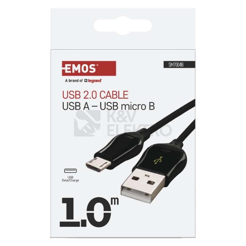 Obrázek produktu USB kabel EMOS 2.0 A/M - micro B/M 1m černý, Quick Charge SM7004B 3