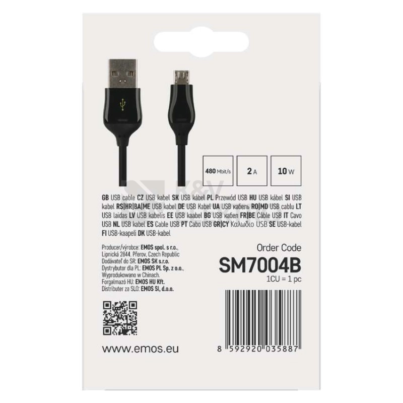 Obrázek produktu USB kabel EMOS 2.0 A/M - micro B/M 1m černý, Quick Charge SM7004B 4