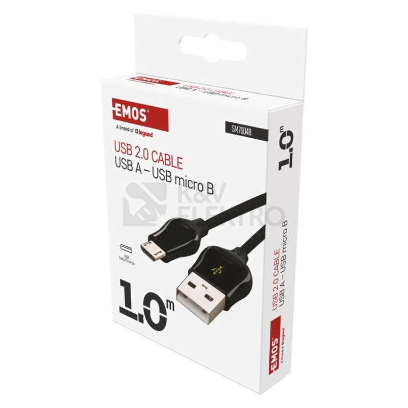 Obrázek produktu USB kabel EMOS 2.0 A/M - micro B/M 1m černý, Quick Charge SM7004B 5