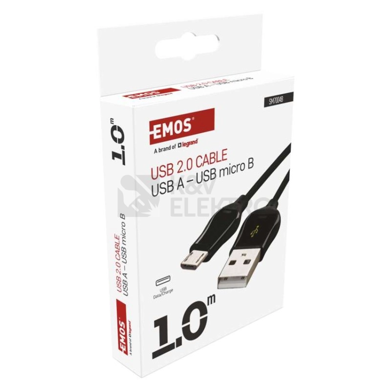 Obrázek produktu USB kabel EMOS 2.0 A/M - micro B/M 1m černý, Quick Charge SM7004B 6