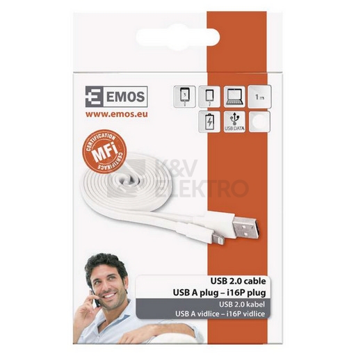 Obrázek produktu  Kabel USB/Lightning iPhone EMOS SM7013W 2.0 A/M - i16P/M 1m bílý 1