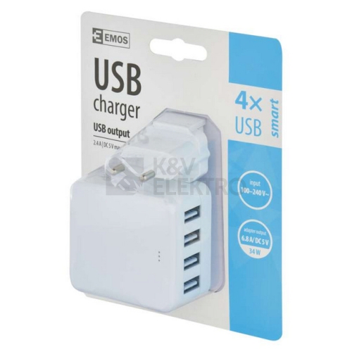   Nabíječka USB EMOS V0117 2,4A 4xUSB bílá