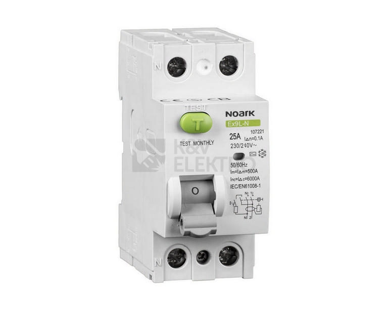 Obrázek produktu Proudový chránič Noark Ex9L-N 2P 25A AC 30mA 108314 0