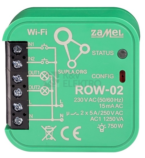 Obrázek produktu  Wi-Fi spínací relé Zamel ROW-02 do krabice 0