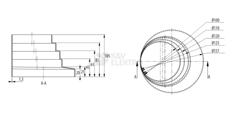 Obrázek produktu Vícestupňová redukce na ventilační potrubí REW 100/110/120/125/157 14848 1