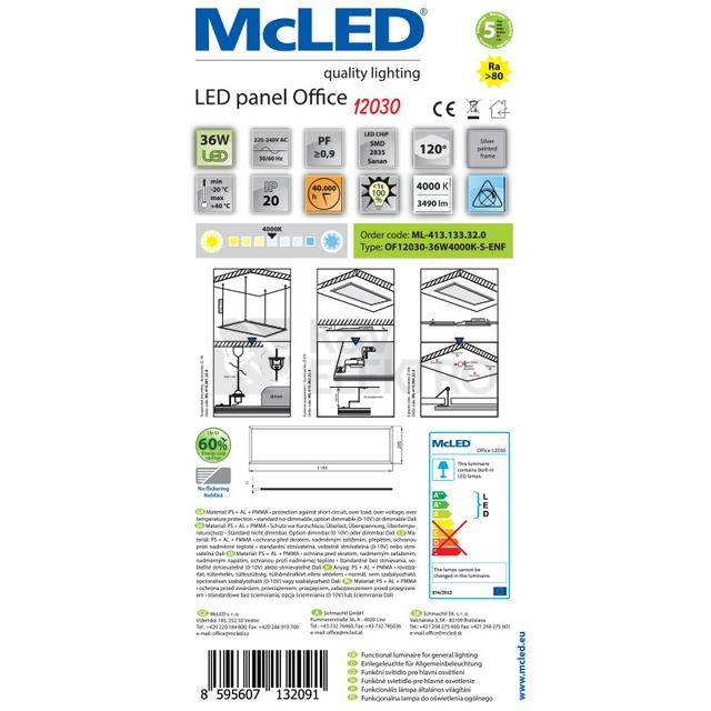 Obrázek produktu LED panel McLED Office 12030 36W 4000K neutrální bílá, stříbrné ML-413.133.32.0 7