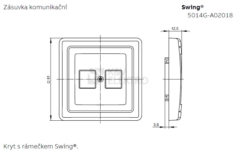 Obrázek produktu ABB Swing (L) kryt datové zásuvky jasně bílá 5014G-A02018 B1 1