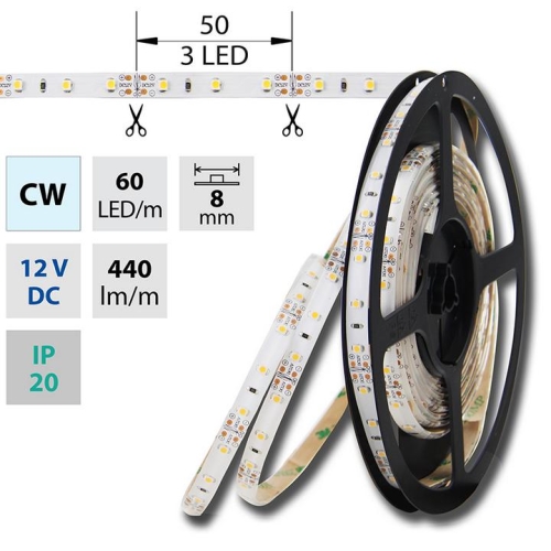 Levně LED pásek McLED 12V studená bílá š=8mm IP20 4,8W/m 60LED/m SMD3528 ML-121.206.60.2