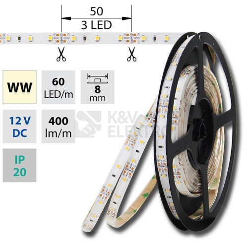 LED pásek McLED 12V teplá bílá š=8mm IP20 4,8W/m 60LED/m SMD3528 ML-121.207.60.2