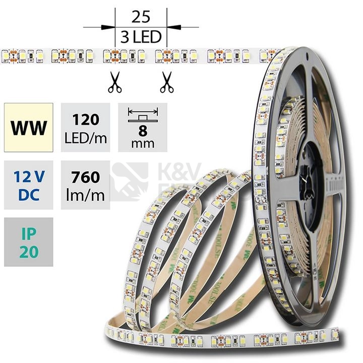 Obrázek produktu LED pásek McLED 12V teplá bílá š=8mm IP20 9,6W/m 120LED/m SMD3528 ML-121.231.60.2 0