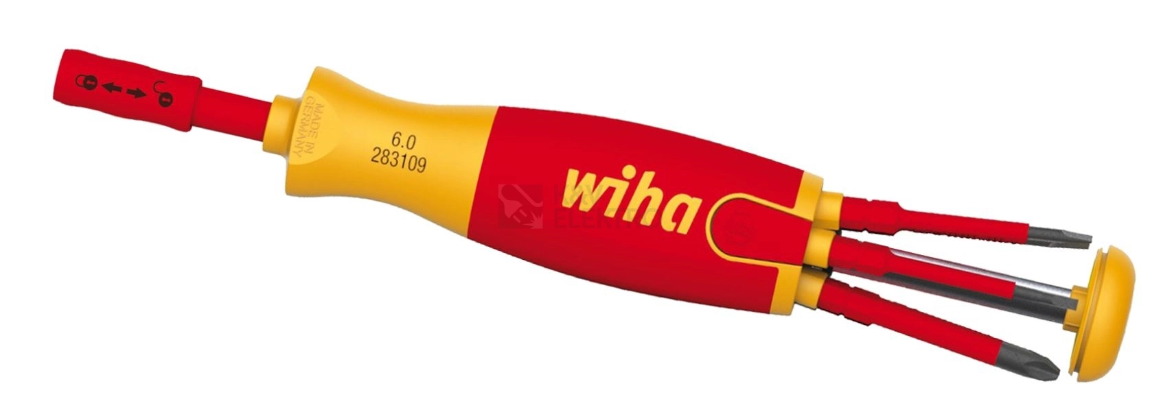 Obrázek produktu Šroubovák elektrikářský VDE 1000V Wiha 38611 se zásobníkem 6ti nástavců slimBit 0