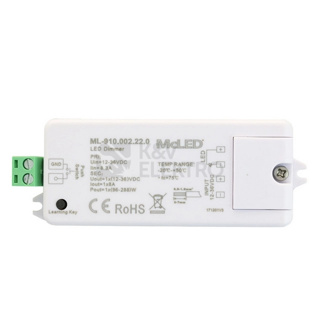 Obrázek produktu RF přijímač stmívač McLED 1x8A 12-36V ML-910.002.22.0 1
