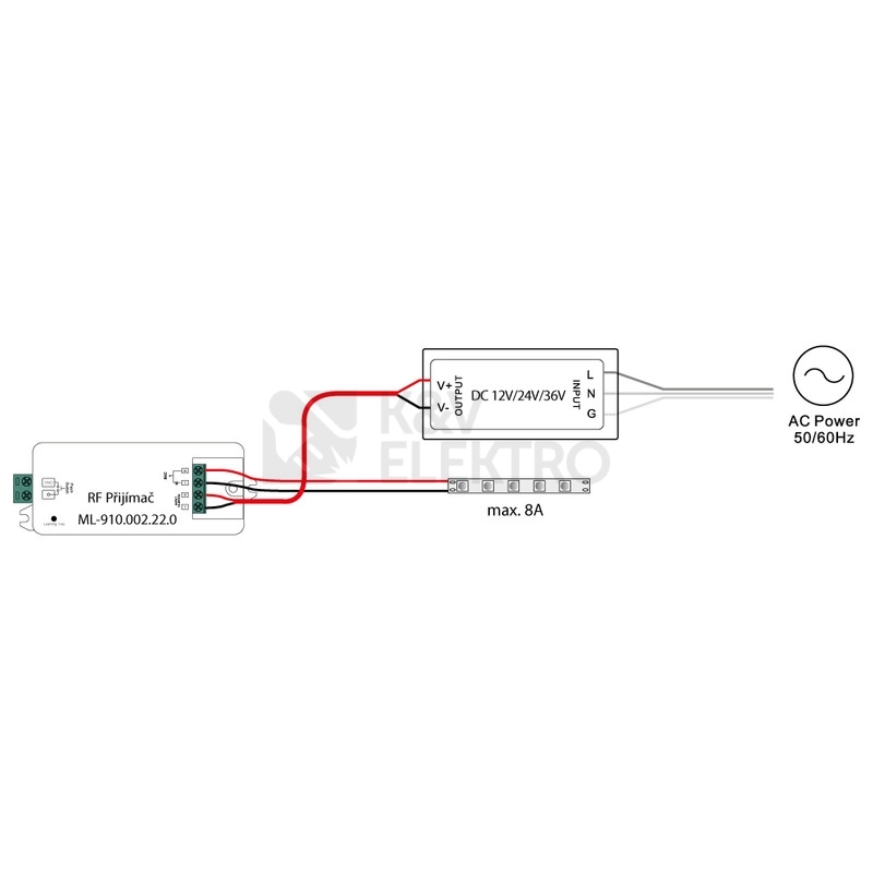 Obrázek produktu RF přijímač stmívač McLED 1x8A 12-36V ML-910.002.22.0 3