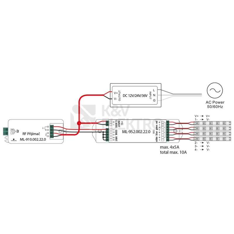 Obrázek produktu RF přijímač stmívač McLED 1x8A 12-36V ML-910.002.22.0 5