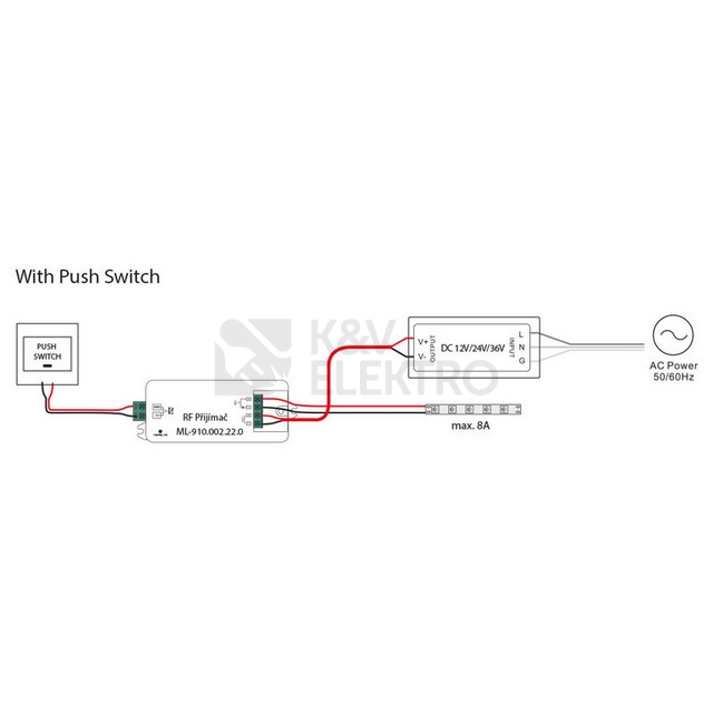 Obrázek produktu  RF přijímač stmívač McLED 1x8A 12-36V ML-910.002.22.0 8