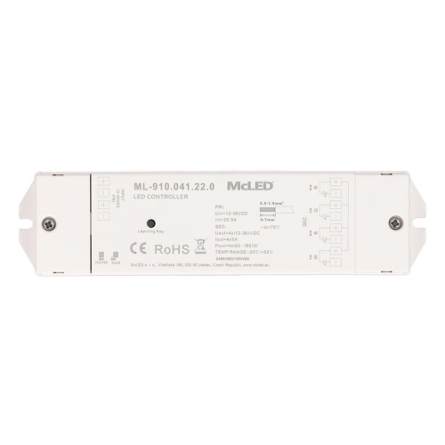 RF přijímač McLED řízení jasu CCT RGBW 4 kanály 4x5A 12-36V ML-910.041.22.0