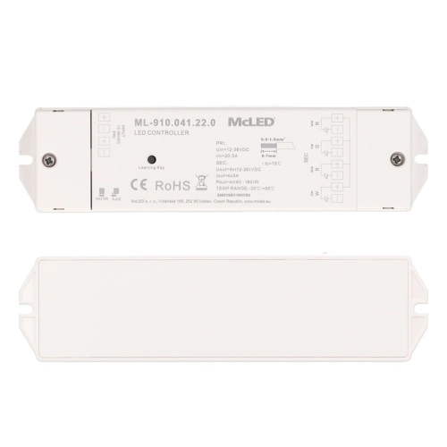 RF přijímač McLED řízení jasu CCT RGBW 4 kanály 4x5A 12-36V ML-910.041.22.0 (obrázek 5)