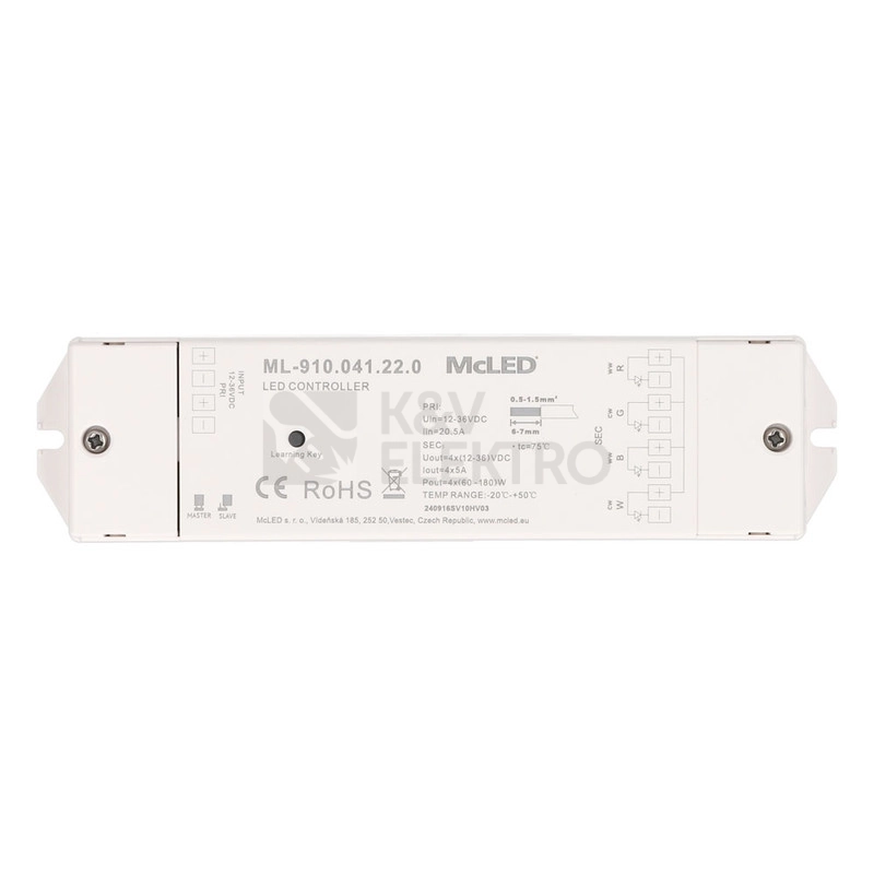 Obrázek produktu RF přijímač McLED řízení jasu CCT RGBW 4 kanály 4x5A 12-36V ML-910.041.22.0 0